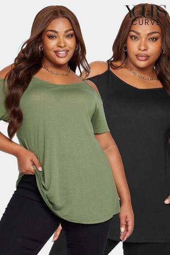 Yours Curve Green 2 Pack Strappy Cold Shoulder Tops (N59293) | £25