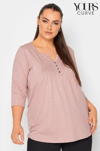Yours Curve Pink Pintuck Henley Top (N59294) | £34