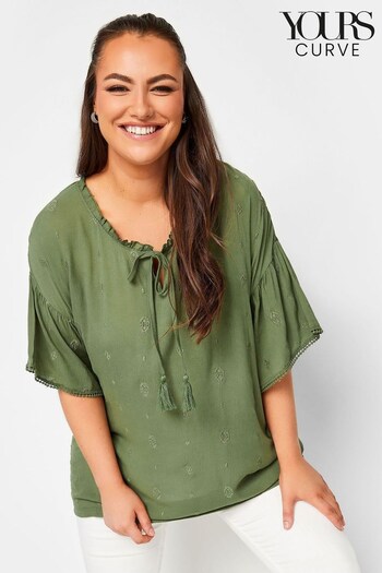 Yours Curve Green Woven Front Embellished Boho Top (N59295) | £25