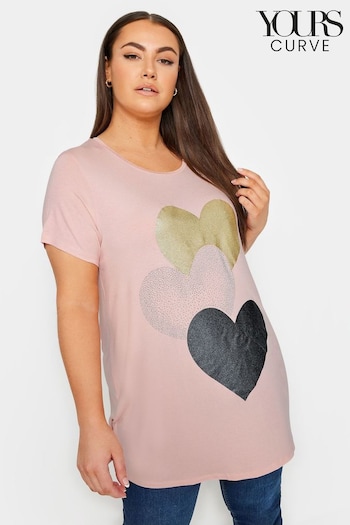 Yours Curve Pink Foil Puff Printed LA Slogan T-Shirt (N59300) | £24
