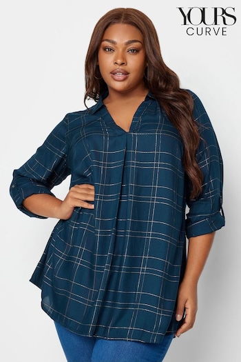 Yours Curve Blue Overhead Check Shirt (N59304) | £26