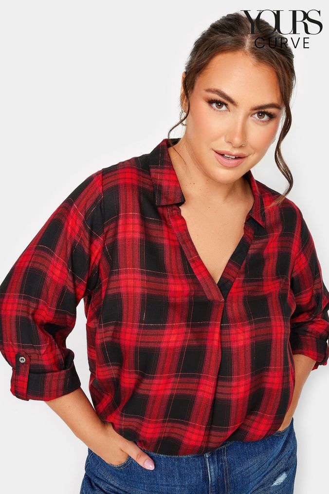 Red plaid ladies shirt sales