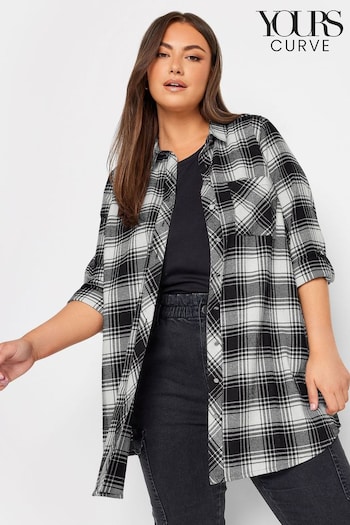 Yours Curve Black/White Check Brushed Boyfriend Shirt (N59308) | £26