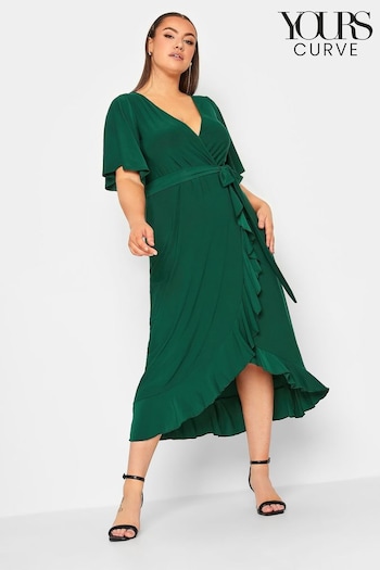 Yours Curve Green London Ruffle Wrap Dress (N59311) | £47