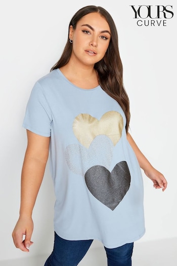 Yours Curve Blue Foil Puff Printed LA Slogan T-Shirt (N59324) | £24