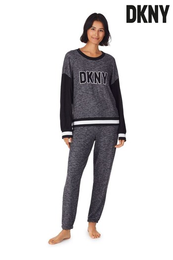 DKNY Grey Entered The Chat Long Sleeve Top and Joggers Pyjamas Set (N59350) | £99