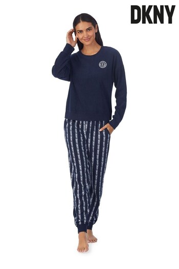 DKNY Blue Gift Better Long Sleeve Top and Joggers Fleece Pyjamas Set (N59359) | £99