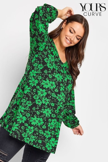 Yours Curve Green Long Sleeve Pleat Swing Top (N59375) | £24