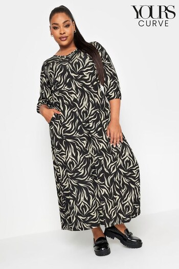 Yours Curve Black Pleated Front Balloon Sleeve Dress (N59377) | £33