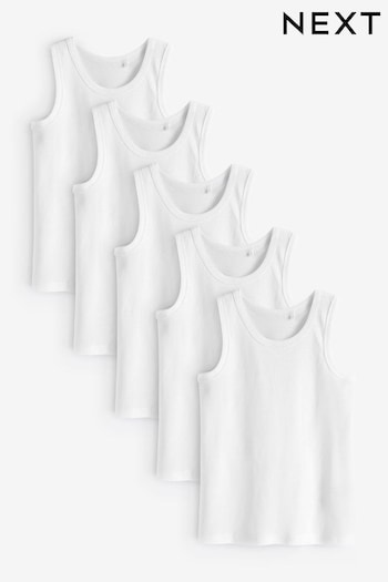 White Organic Cotton Vests 5 Pack (1.5-16yrs) (N59402) | £10.50 - £15