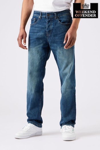 Weekend Offender Washed Vintage Blue Straight Fit Contrast Jeans (N59415) | £65