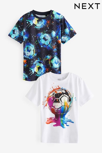 Blue Football Graphic Short Sleeve T-Shirts cropped 2 Pack (3-16yrs) (N59465) | £16 - £22