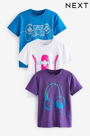 Purple/Blue/White Graphic T-Shirts Cropped 3 Pack (3-16yrs) (N59466) | £19 - £25