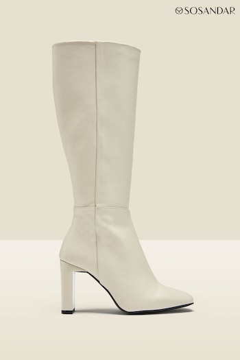 Sosandar Cream Bailey Croc Leather Knee Boots (N59548) | £155