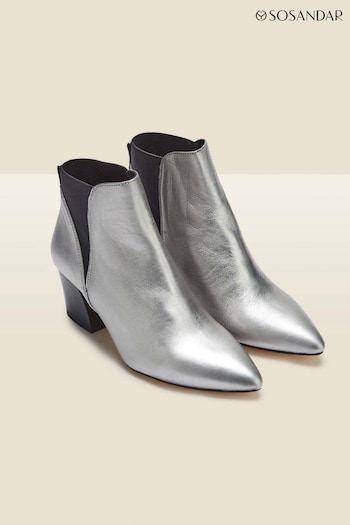 Sosandar Silver Leather Mid Heel Chelsea Boots (N59562) | £99