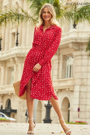 Sosandar Red/Coral Midi Shirt Dress (N59570) | £75