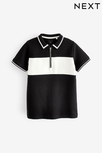 Black/White Colourblock Short Sleeve Polo Shirt (3-16yrs) (N59603) | £12 - £17