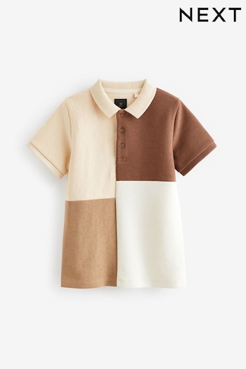 Tan Brown Colourblock Short Sleeve distressed Polo Shirt (3-16yrs) (N59604) | £12 - £17