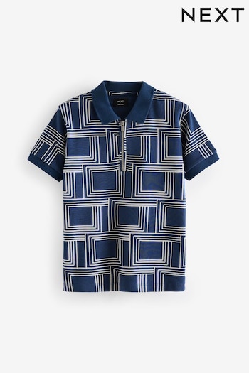 Blue Geo Short Sleeve Polo Shirt (3-16yrs) (N59611) | £12 - £17