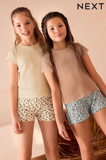 Brown/Cream Short Textured Pyjamas 2 Pack (9mths-16yrs) (N59617) | £16 - £26
