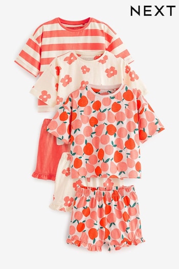Red/Cream Floral/ Stripe Ruffle Short Sleeve Pyjamas 3 Pack (9mths-16yrs) (N59620) | £20 - £31