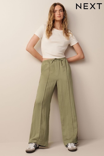 Khaki Green Drawstring Tencel Wide Leg dress Trousers (N59777) | £29