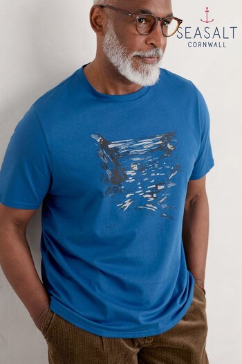 Seasalt Cornwall Blue Mens Midwatch T-Shirt (N59801) | £30