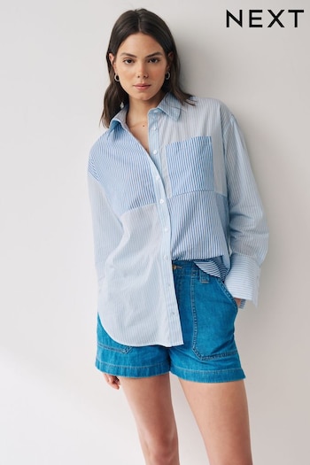 Blue and White Splice Stripe Oversized Cotton Shirt (N59816) | £34