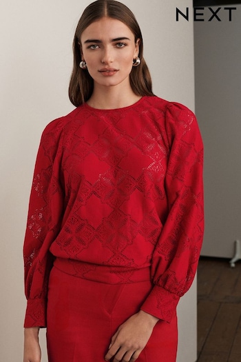 Red Lace Long Sleeve Blouse (N59834) | £35