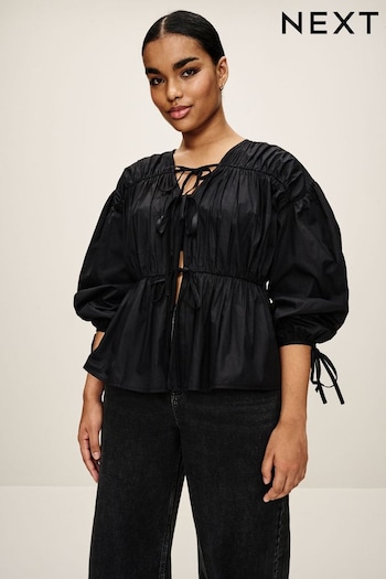 Black Poplin Layered Tie Blouse (N59853) | £32