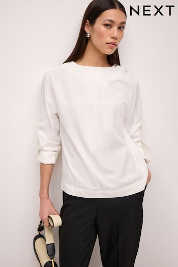 White Linen Blend Long Sleeve Blouse (N59855) | £26