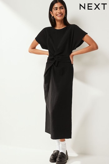 Black Twist Waist Short Sleeve Midi Dress (N59885) | £42