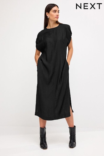 Black Short Sleeve Column T-shirt Midi Dress (N59897) | £30