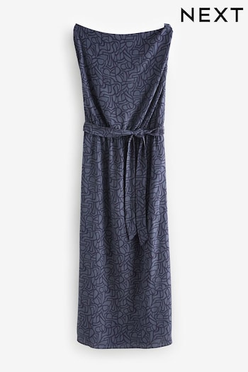 Blue/Navy Geometric Sleeveless Knot Shoulder Column Maxi Dress (N59900) | £68