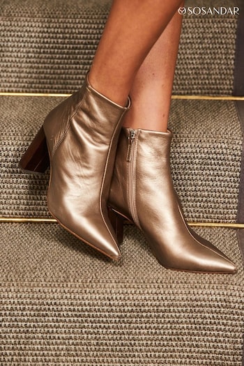 Sosandar Gold Angel Soft Leather Zip Boots With Stack Heels (N59949) | £99