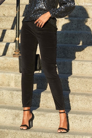 Sosandar Black Chrome Tall Velvet Skinny Jeans logo-trim (N60012) | £59