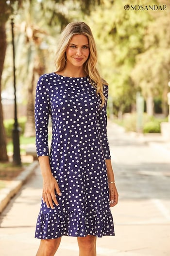 Sosandar Blue/White Spot Print Ruffle Hem Shift Dress (N60028) | £62
