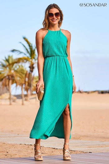 Sosandar Green Ruched Front Halter Neck Midaxi Dress (N60174) | £75