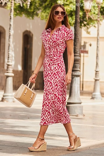 Sosandar Pink Mark Twist Detail Collared Midi Dress (N60217) | £75