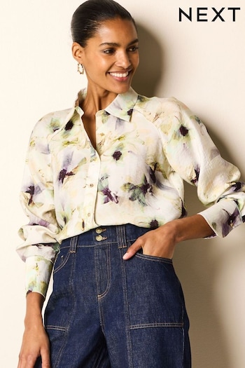 Ecru Floral Button Through Shirt With Hardwear Buttons (N60335) | £28
