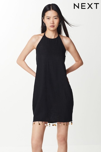 Black Shell Hem Halter Neck Mini Dress (N60374) | £45