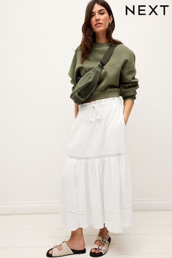 White Crochet Insert Tiered Maxi Skirt (N60401) | £48