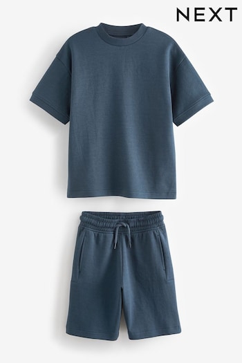 Navy Blue Relax Fit Heavyweight T-Shirt and Shorts Set (3-16yrs) (N60477) | £13 - £21