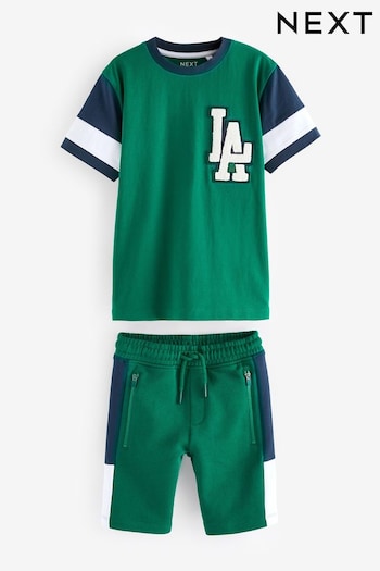 Green Colourblock Short Sleeve T-Shirt and Shorts Set (3-16yrs) (N60479) | £15 - £23