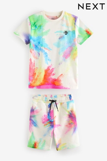 White Rainbow Splat Graphic Top and Shorts Set (3-16yrs) (N60481) | £19 - £27