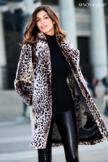 Sosandar Brown Cheetah Print Faux Fur Coat (N60508) | £165