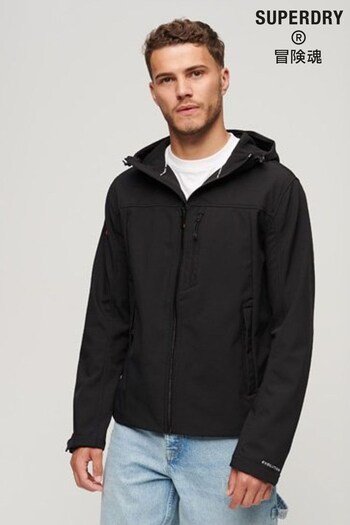 Superdry Black Fleece Lined Softshell Hooded Jacket (N60632) | £85