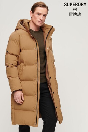 Superdry Brown Longline Hooded Puffer Coat (N60654) | £145