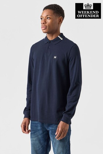 Weekend Offender Navy Blue Boman Long Sleeve Polo Shirt (N60744) | £65