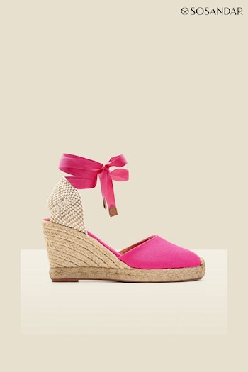 Sosandar Pink Perla Closed Toe Espadrilles With Ankle Tie Suede (N60828) | £69